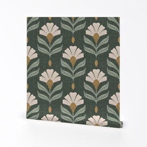 Green Flower Wallpaper - Rustic Floral Green by scarlet_soleil - Floral Meadow Botanical Removable Peel and Stick Wallpaper by Spoonflower