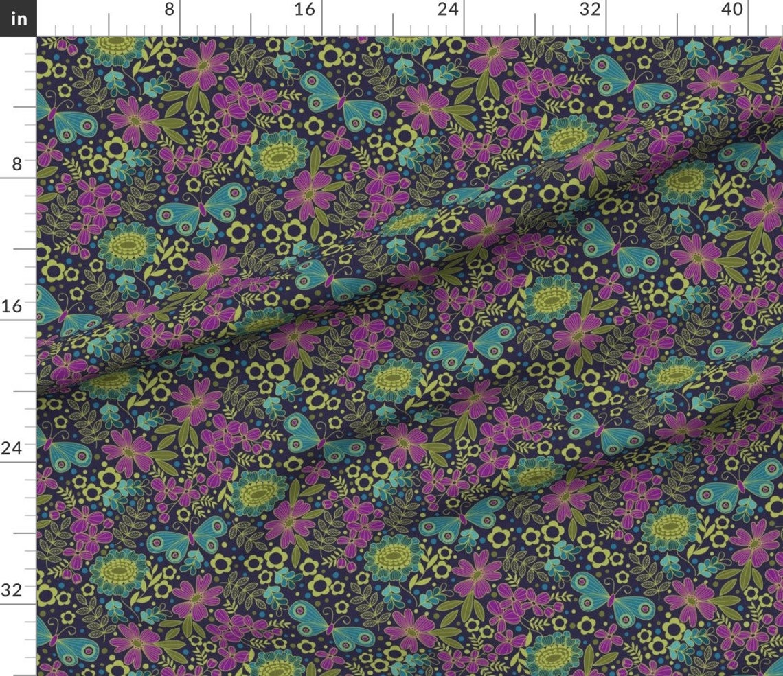 Jewel Tone Fabric 70'S Floral Jeweltone Cool by Etsy