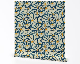 Retro Daisy Floral entfernbares Schälen und aufkleben Tapete - Vintage Style Botanische - Wand Kunst Wand Dekor - Whimsy Daisy Regular von winkeltriple