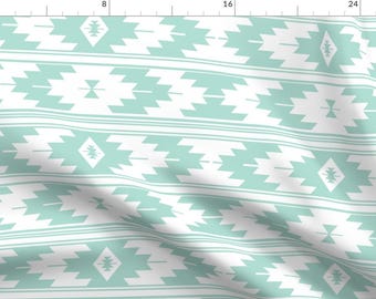 Kilim Teal Stripes Fabric - Solid Aqua Kilim By Ivieclothco - Kilim Geometric Teal White Stripe Cotton Fabric By The Yard With Spoonflower