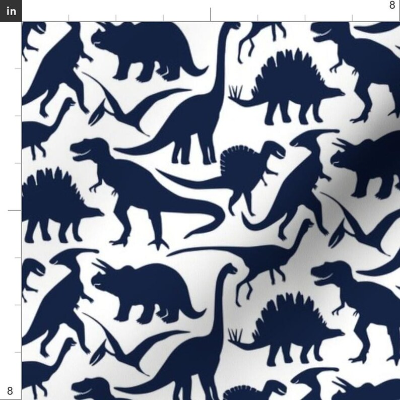 Dinosaur Fabric - Little Dinosaur Friends Indigo By Jillbyers - Navy and White Dinosaur Cotton Fabric By The Yard With Spoonflower image 3