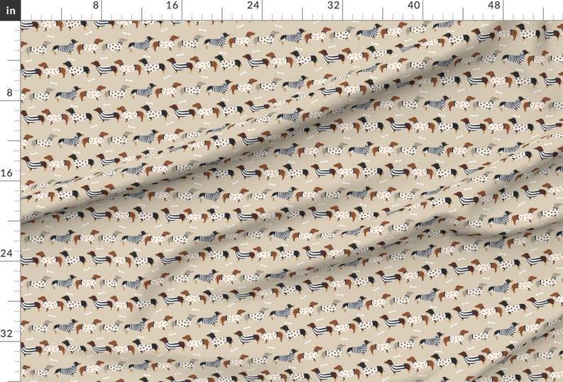 Dachshund In Sweaters Fabric - Dachshund Dog Fabric By Petfriendly - Baby Nursery Dog On Tan Cotton Fabric By The Yard With Spoonflower imagen 2