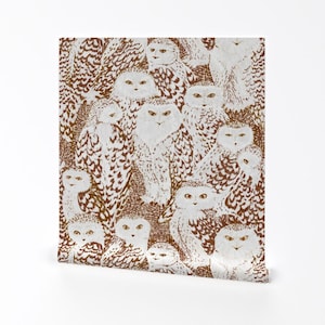 Woodland Snowy Owl Removable Peel and Stick Wallpaper -  Rustic Nature Birds Of Prey - Wall Art Wall Decor - Birds Of Prey by rocarrstudio