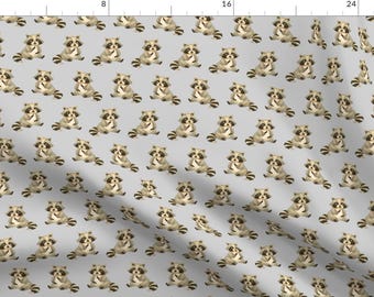 Woodland Raccoon Fabric - Woodland Raccoon On Gray By Silveroakdesign - Cute Raccoon Baby Nursery Cotton Fabric By The Yard With Spoonflower