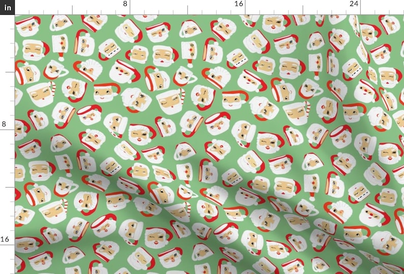 Santa Mug Fabric - Santa Mug Collection (Mint) By Heidikenney - Retro Vinatage Santa Christmas Cotton Fabric By The Yard With Spoonflower imagen 1