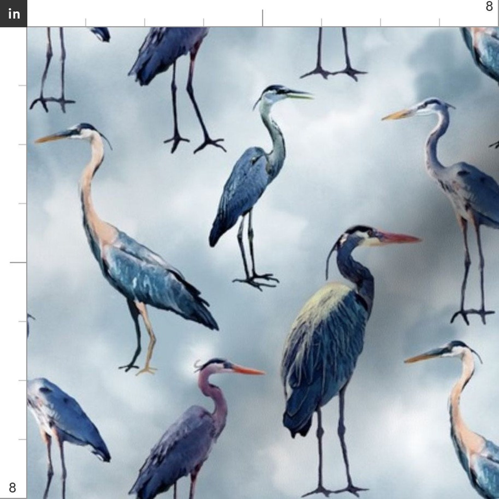 Heron Fabric Blue Herons on Blue by Lauriekentdesigns Etsy