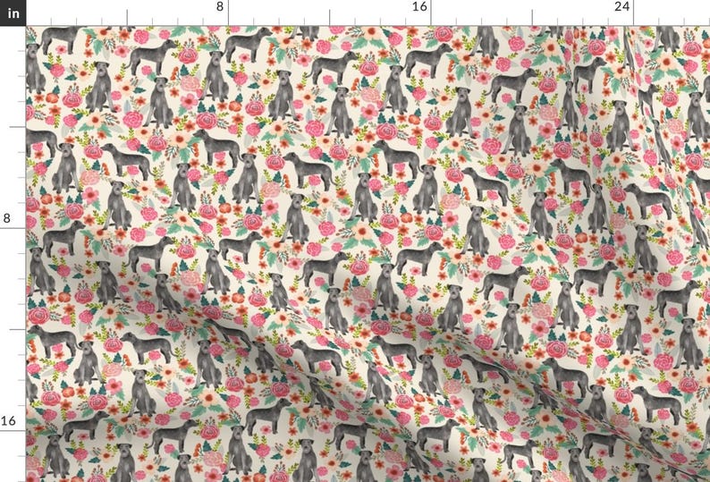 Irish Wolfhound Pink Floral Fabric - Irish Wolfhound Floral Dog Breed Fabric Tan By Petfriendly - Irish Wolfhound Fabric With Spoonflower image 1