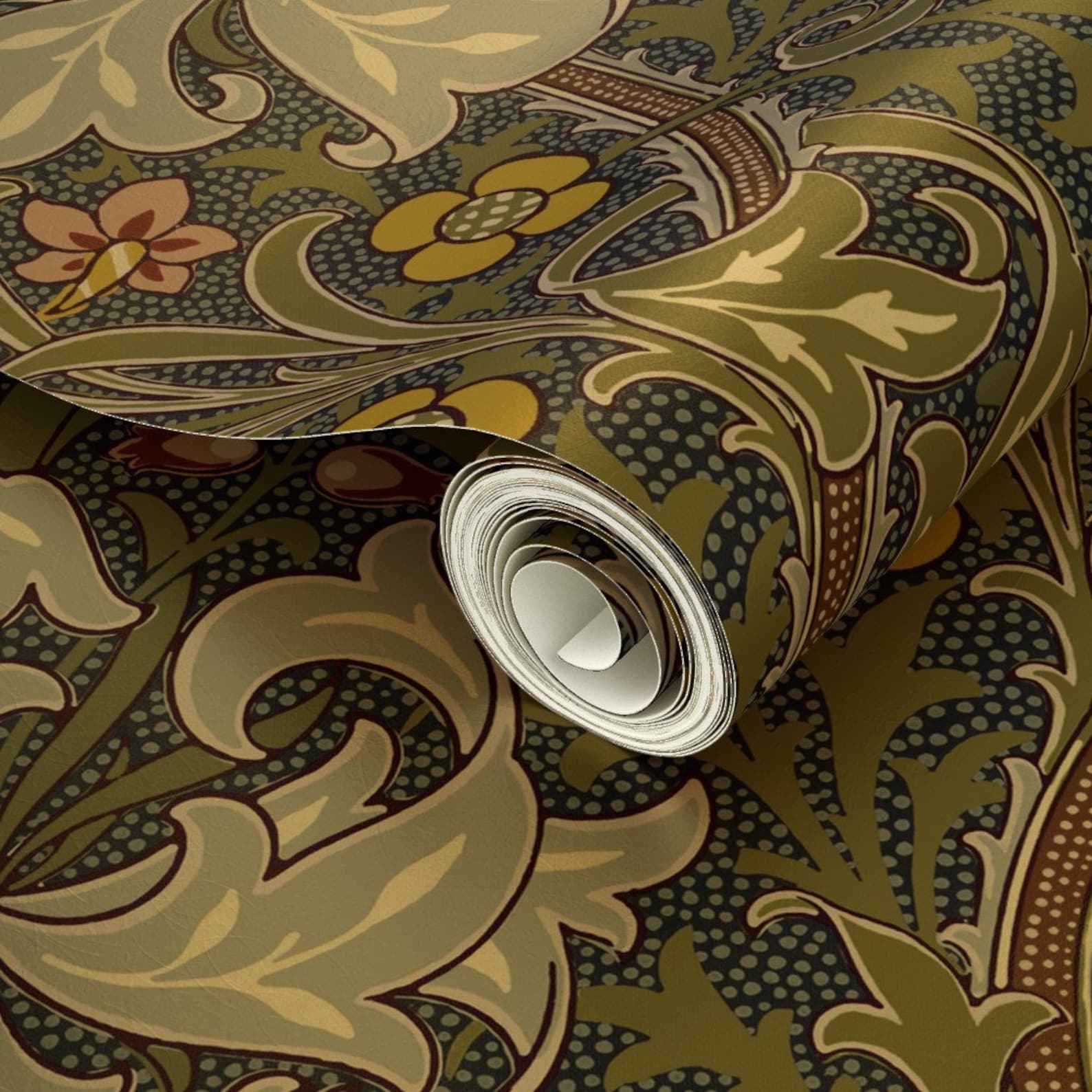 Victorian Floral Gold or Silver Metallic Wallpaper - Golden Lily by ...