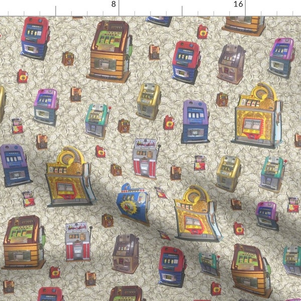 Slot Machine Fabric - Dean'S Slot Machines Coins By Midcoast Miscellany - Retro Slot Machine Cotton Fabric By The Yard With Spoonflower