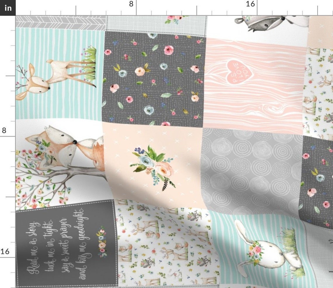 Woodland Baby Fabric Woodland Friends Patchwork Rotated Etsy