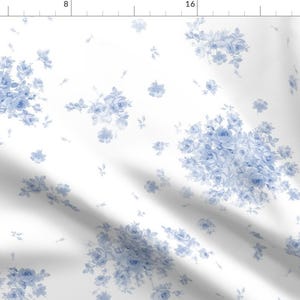 Floral Watercolor Blue Fabric - Yves Blueberry 2 By Lilyoake - Floral Blue Watercolor Flowers Cotton Fabric By The Yard With Spoonflower