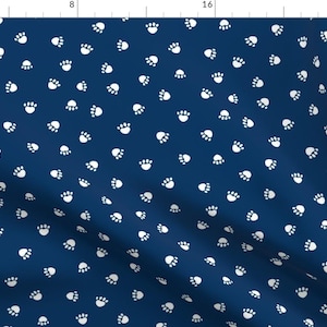 Navy Blue Paw Print Fabric - Pet Fabric, Dog Fabric, Cat Fabric By Petfriendly - Paw Cotton Fabric By The Yard With Spoonflower