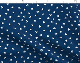 Navy Blue Paw Print Fabric - Pet Fabric, Dog Fabric, Cat Fabric By Petfriendly - Paw Cotton Fabric By The Yard With Spoonflower