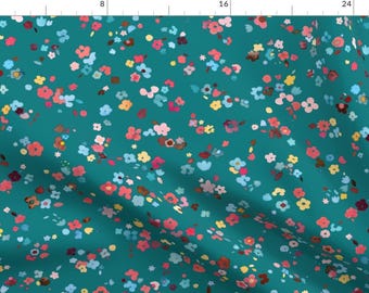 Flowers Fabric - Ditsy Floral Lagoon by ninola-design - Small Watercolor Blue Spring Summer Hand Painted Fabric by the Yard by Spoonflower