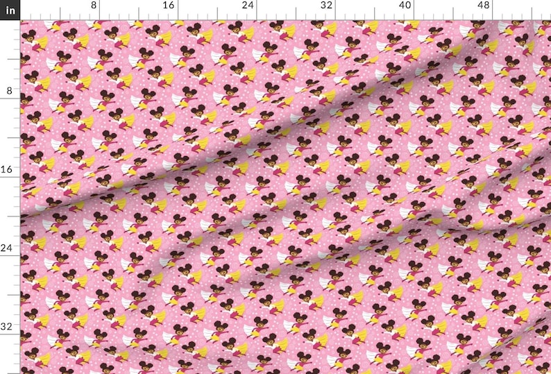 African American Girl Fabric - Little African American Superhero By Whimsical Brush - Pink Kids Cotton Fabric By the Yard With Spoonflower afbeelding 2