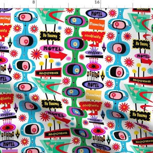 Kitschdc Retro Vacation Motel Fabric - Get A Room By Abstracthands - Kitschdc Hotel Retro Cotton Fabric By The Yard With Spoonflower
