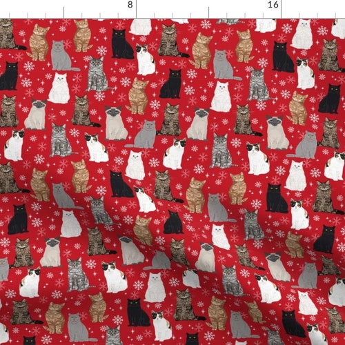Snow Cat Fabric Christmas Winter Cat Snowflake by Etsy