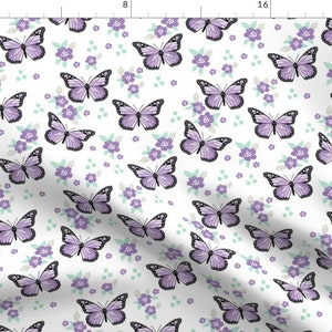 Purple Butterfly Fabric - Monarch Butterflies Spring Florals By Andrea Lauren - Purple Nursery Cotton Fabric by the Yard with Spoonflower