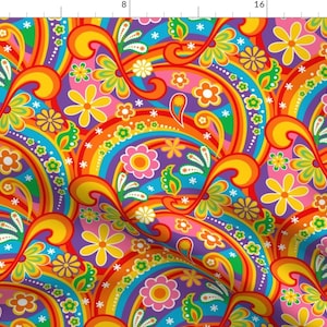 1960s Fabric - 60's Psychedelic Flower Power By Mia Valdez - Paisley Colorful Rainbow Daisy Peace Cotton Fabric By The Yard With Spoonflower