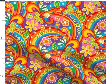 1960s Fabric - 60's Psychedelic Flower Power By Mia Valdez - Paisley Colorful Rainbow Daisy Peace Cotton Fabric By The Yard With Spoonflower