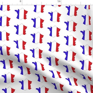 France Fabric - France Flag Overlay By Thinlinetextiles - France French Map Flag Overlay Red Blue Cotton Fabric By The Yard With Spoonflower