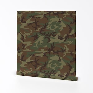 Camouflage Wallpaper - Woodland Universal Camo By Ricraynor - Woodland Custom Printed Removable Self Adhesive Wallpaper Roll by Spoonflower