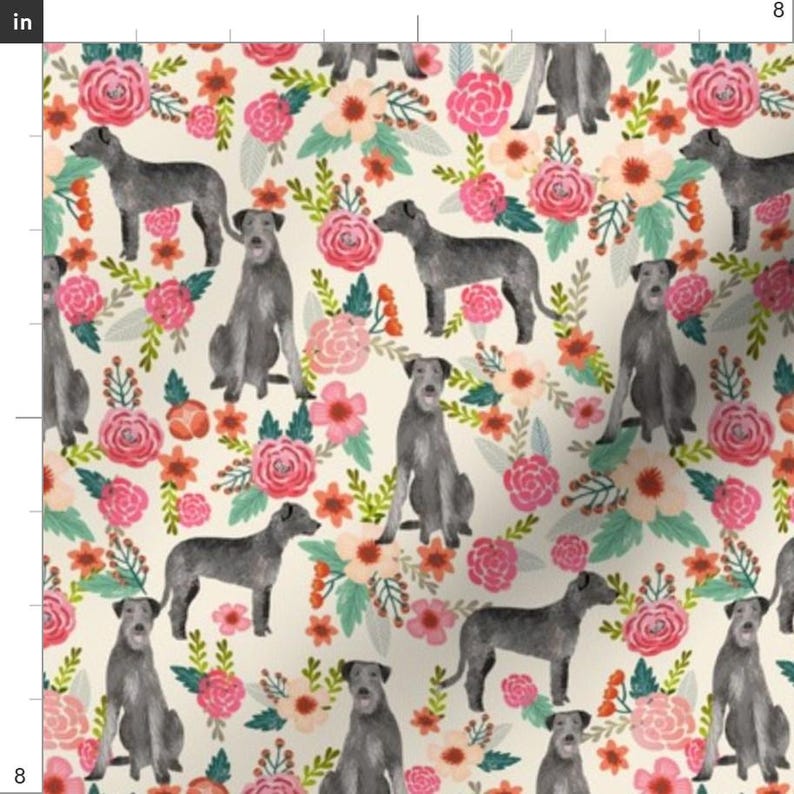 Irish Wolfhound Pink Floral Fabric - Irish Wolfhound Floral Dog Breed Fabric Tan By Petfriendly - Irish Wolfhound Fabric With Spoonflower image 3