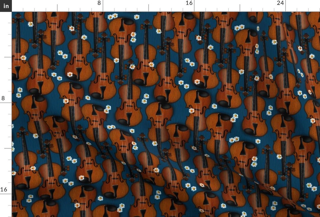 Violin Pattern Material Violins and Daisies Fabric - 2011 Violin Daisies by Glimmericks - Blue ...