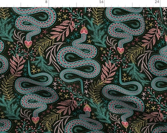 Floral Snake Fabric - California Hissterical Snakes by me_coco_design - Reptiles Forest Nature Moody Vines Fabric by the Yard by Spoonflower