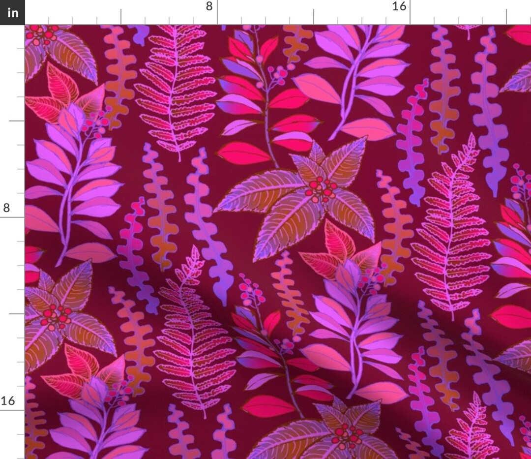 Neon Flowers Fabric Otherworldly Botanical by Rozanka Bright Fuchsia