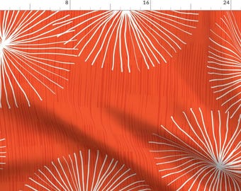 Mod Dandelion Fabric - Dandelions In Watermelon Red By Friztin -Red Mid Century Modern Dandelion Cotton Fabric By The Yard With Spoonflower