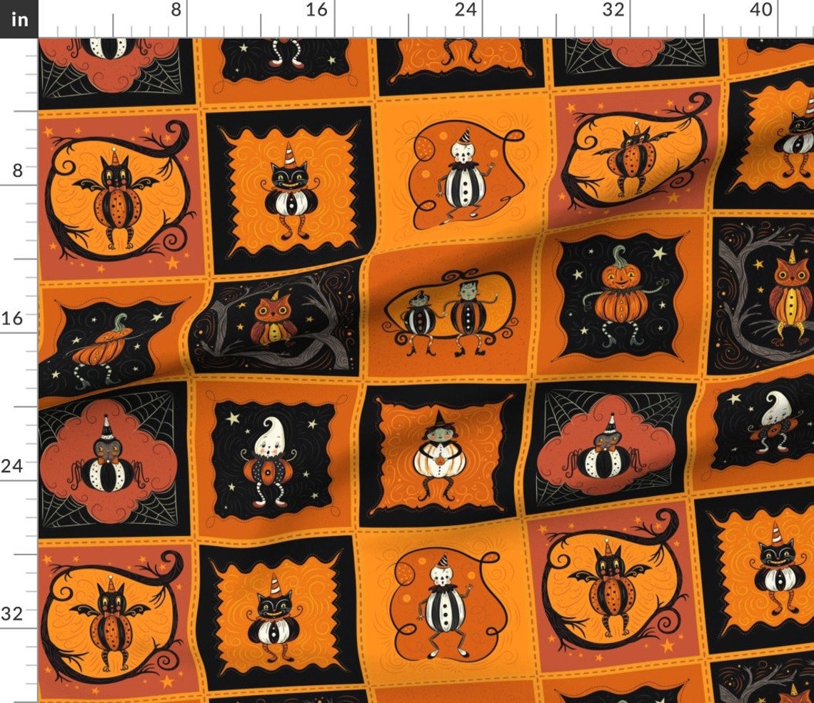 Vintage Halloween Fabric Halloween Pumpkin Peep Patchwork by Etsy