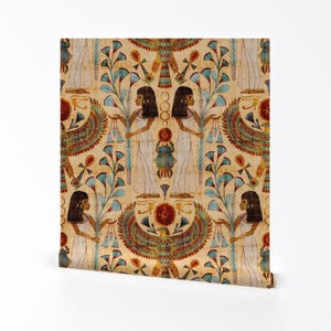 Egyptian History Removable Peel and Stick Wallpaper - Antique Scarab Archaeology - Wall Art Wall Decor - Ancient Papyrus by rebeccaflaherty