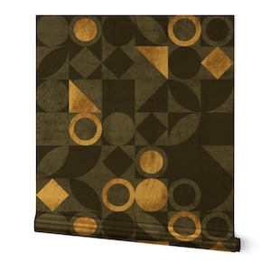 Industrial Mod Gold or Silver Metallic Wallpaper - Mid-century Collage  by cafelab - Geometric Wallpaper Roll by Spoonflower