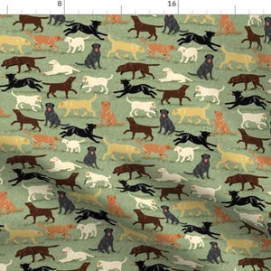 Dog Fabric - Labradors Are Fetching By Eclectic House - Dog Breed Labrador Retrievers Green Cotton Fabric By The Yard With Spoonflower