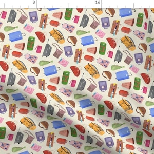 Traveling Fabric - All My Bags Are Packed By Dasbrooklyn - Colorful Suitcase Bookbag Satchel Bags Cotton Fabric By The Yard With Spoonflower