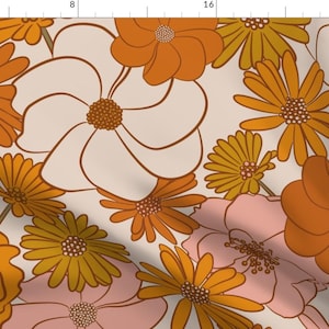 Florals Fabric - Retro Florals by suzielondon - Flowers Retro Groovy Hippie Boho 70s Seventies Orange Pink Fabric by the Yard by Spoonflower