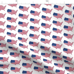 American Flag Fabric - Usa Flag Overlay By Thinlinetextiles - America Flag Map USA Red White Blue Cotton Fabric By The Yard With Spoonflower