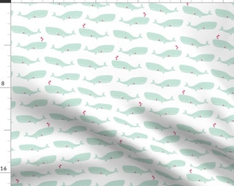 Whale Fabric - Whales In Love By Martamunte - Kids Nautical Whale Ocean Beach Summer Cotton Fabric By The Yard With Spoonflower