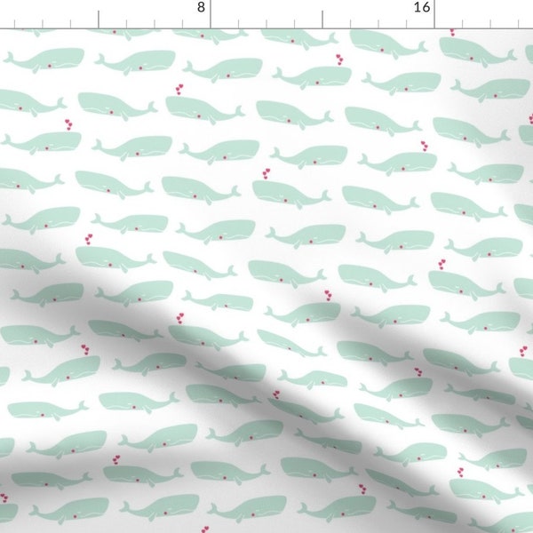 Whale Fabric - Whales In Love By Martamunte - Kids Nautical Whale Ocean Beach Summer Cotton Fabric By The Yard With Spoonflower