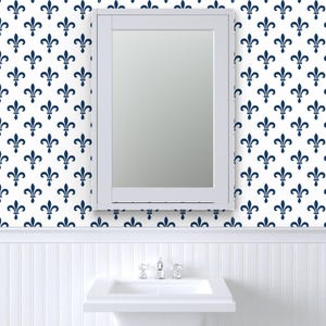 Gothic Wallpaper - Fleur De Lys Blue And White By Peacoquettedesigns - Custom Printed Removable Self Adhesive Wallpaper Roll by Spoonflower image 8