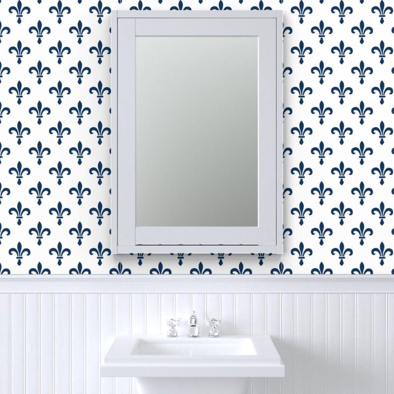 Gothic Wallpaper - Fleur De Lys Blue And White By Peacoquettedesigns - Custom Printed Removable Self Adhesive Wallpaper Roll by Spoonflower image 8