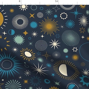 Abstract Astrology Fabric - Age Of Aquarius By Katerhees - Astrology Outer Space Stars Minimal Cotton Fabric By The Yard With Spoonflower