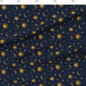 Night Sky Fabric - Golden Celestial by bronwyn_becks - Blue Yellow Sun Moon Stars Gothic Space Fabric by the Yard by Spoonflower image 2