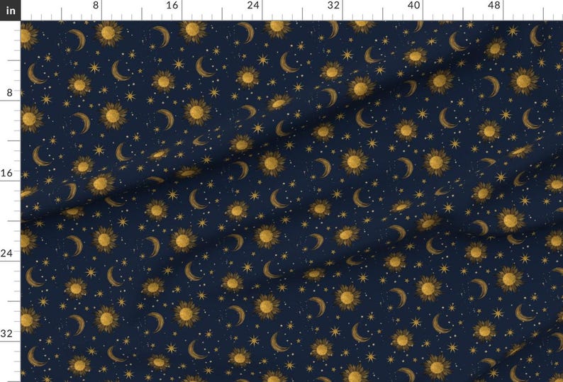 Night Sky Fabric - Golden Celestial by bronwyn_becks - Blue Yellow Sun Moon Stars Gothic Space Fabric by the Yard by Spoonflower image 2