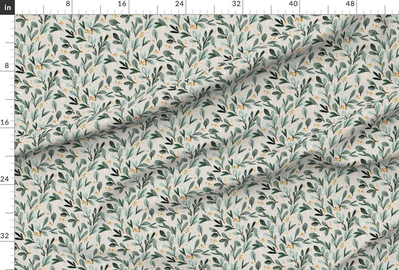 Mistletoe Green Floral Fabric - Winter Berry Sprigs - Gold On Gray By Crystal Walen - Mistletoe Cotton Fabric By The Yard With Spoonflower image 2
