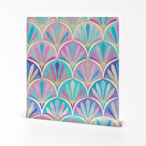 Pastel Art Deco Fabric - Glamorous Twenties Art Deco Large By Micklyn -Custom Printed Removable Self Adhesive Wallpaper Roll by Spoonflower