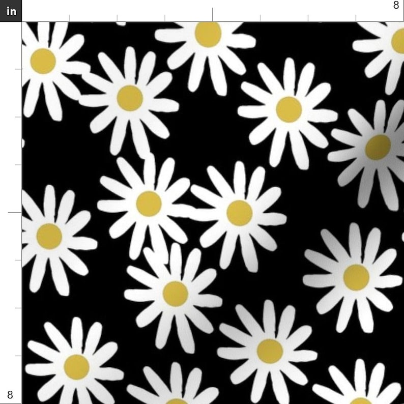 Daisy Fabric Daisies Flowers Florals Black and White Simple Etsy