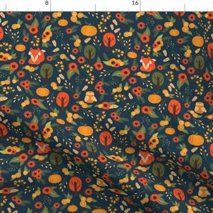 Woodland Floral Fox Fabric - Foxy Fall By Mintedtulip - Rustic Fall Autumn Forest Animal Pumpkin Cotton Fabric By The Yard With Spoonflower