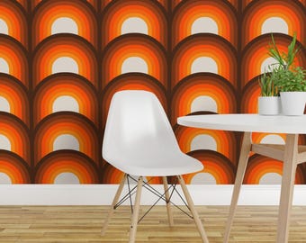 Retro Peel and Stick Wallpaper -  1960s 1970s Mcm Mid Century Arches Scallop - Removable Wall Decor Art - Arches Orange by circa78designs
